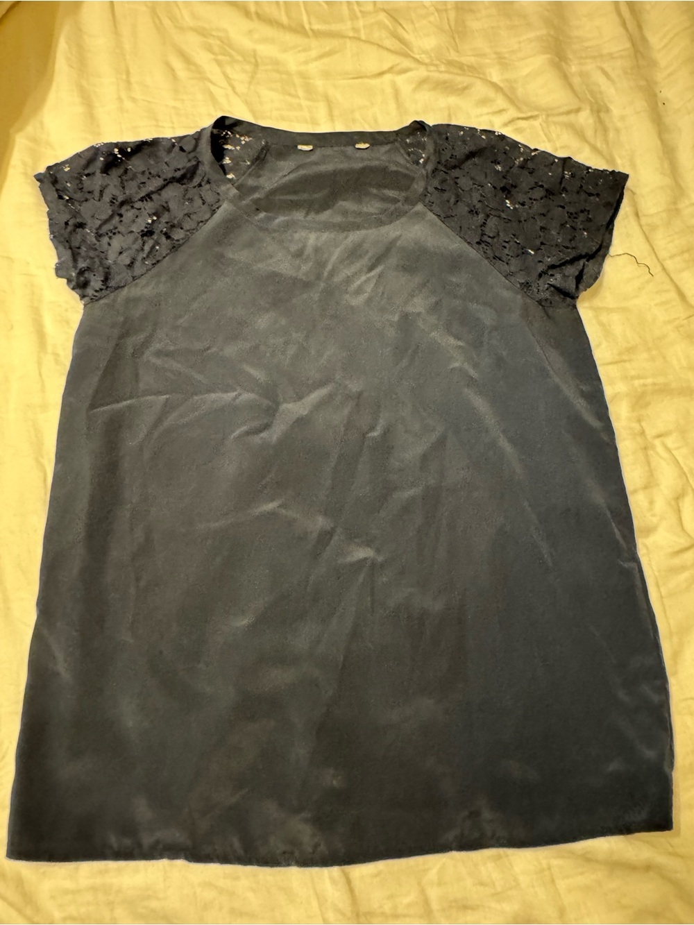 Women’s LOFT Black Lace Sleeve Round-Neck Top